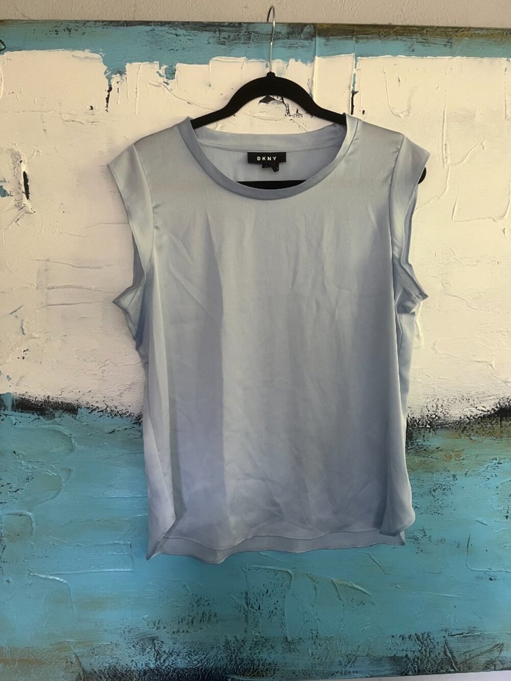 DKNY Light Blue Silky Sleeveless Blouse Size M